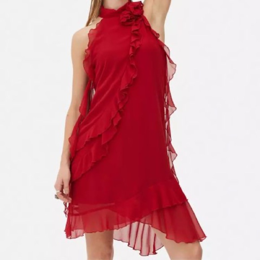 Rita Ora x Primark mini ruffle red dress